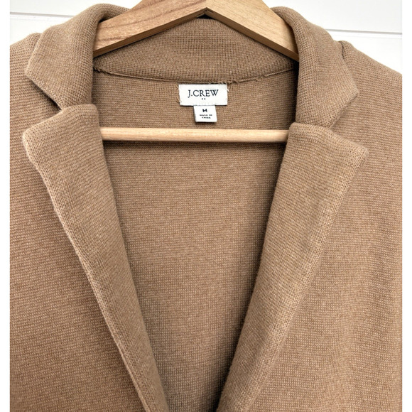 J Crew Knit Sweater Blazer 100% Cotton Jacket Single Button Tan Camel Career S/M - Picture 2 of 16